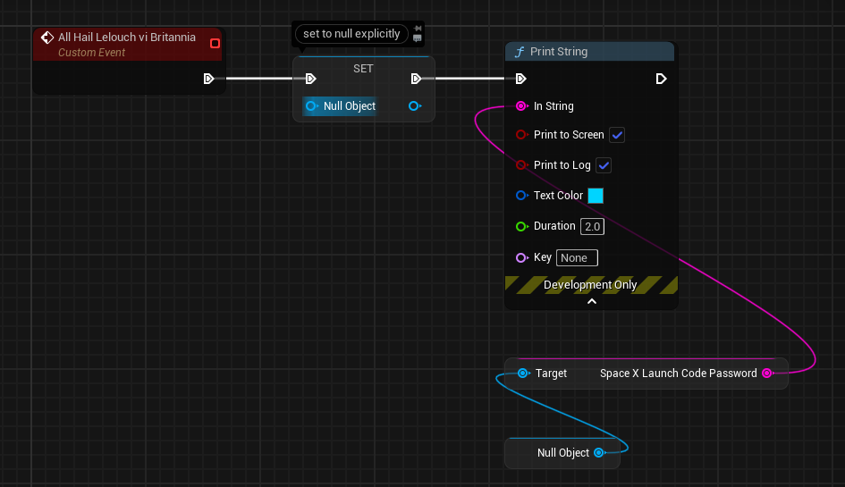 Printing the Falcon's launch codes in editor.